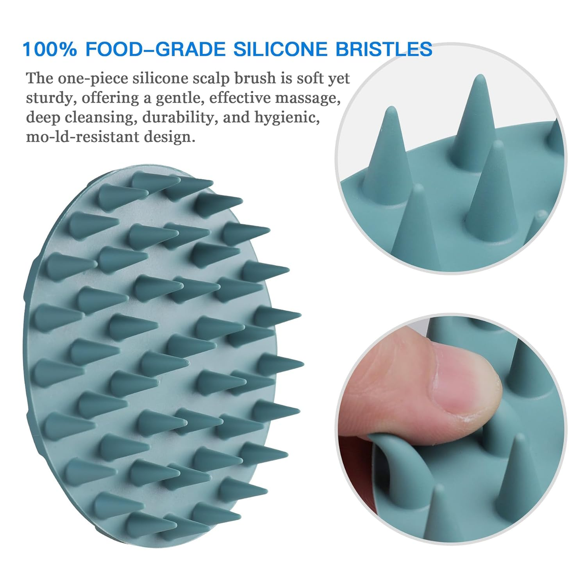 Scalp Massager Shampoo Brush, Wet & Dry Manual Scalp Care Head Scrubber Hair Washing, Soft Silicone Bristles, for Hair Growth, Dandruff Removal (Dark Green)